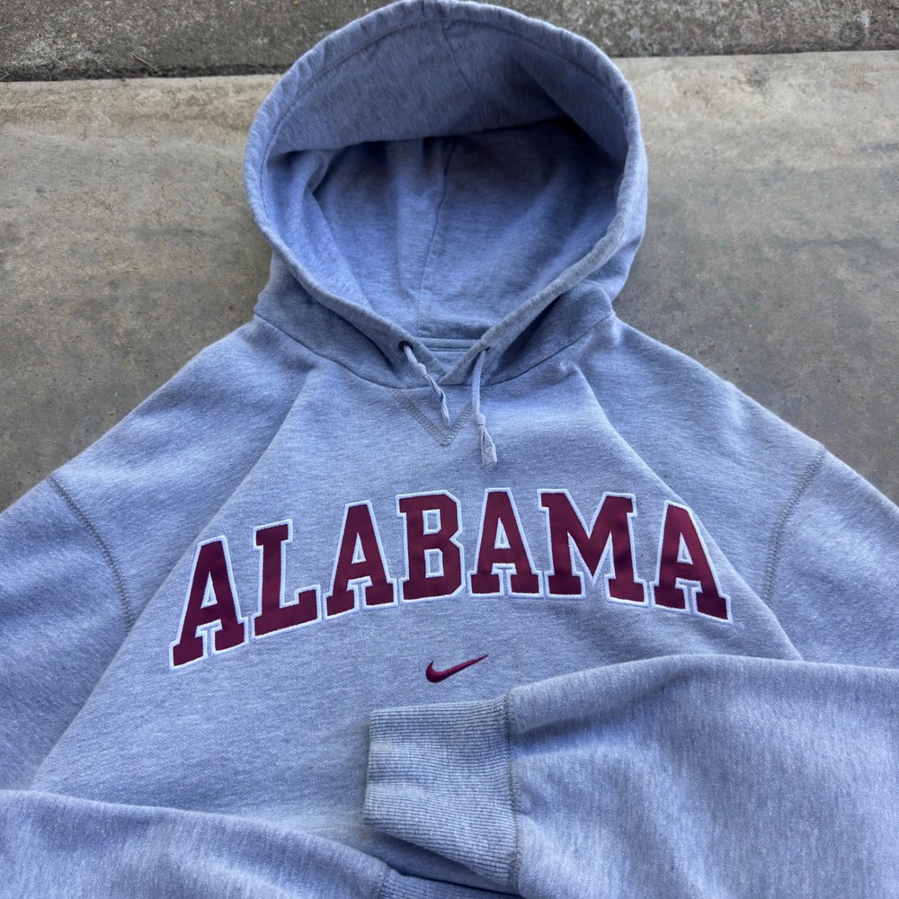 Vintage 90s Nike Alabama Center Swoosh College Hoodie Gray L (j4)